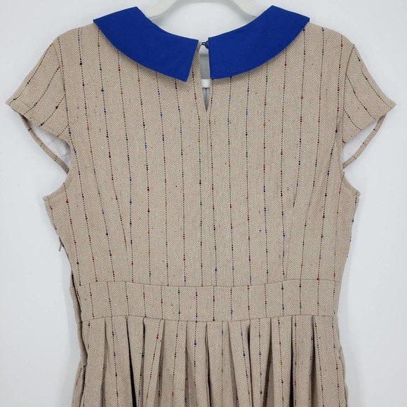 Modcloth Myrtlewood of California Dress L Taking the Train Fit & Flare Tweed Tan - Picture 6 of 8